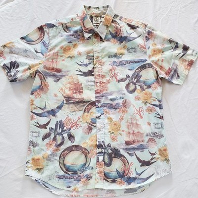 Volcom Men's Size Large Classic Fit Hawaiian Shirt All-over Print Ol' Shipster