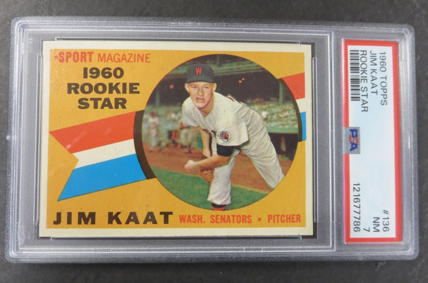 1960 Topps Jim Kaat RC #136 PSA 7 Fresh Clean Slab