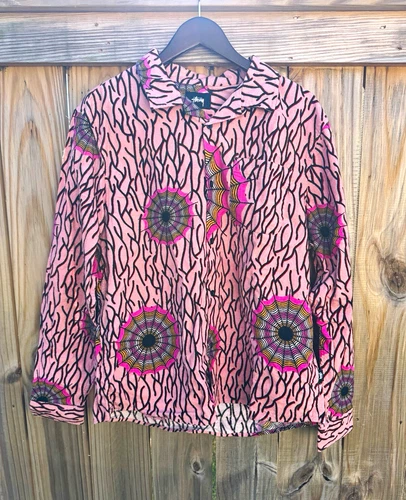 Stussy Spiderweb Flannel Button-Up Shirt Long Sleeve Size L Pink/Black - product listing photo