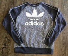 Adidas-Womens Sweatshirt-Gray  White -Sz S-Athleisure-Activewear- Small Words