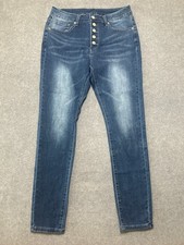 Women's High Rise Button Fly Skinny Jeans Size L Dark Wash Stretch Denim