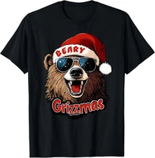 Funny Beary Grizzmas Grizzly Bear Christmas Cool Rizz Santa T-Shirt