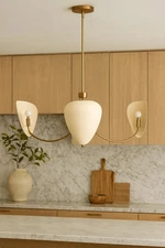 1950s Mid-Century Modern Brass Chandelier 3 Light Stilnovo Sputnik Ceiling Light