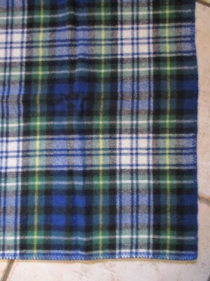 Chelsea Collection blue green tartan plaid wool picnic car lap blanket 57 in