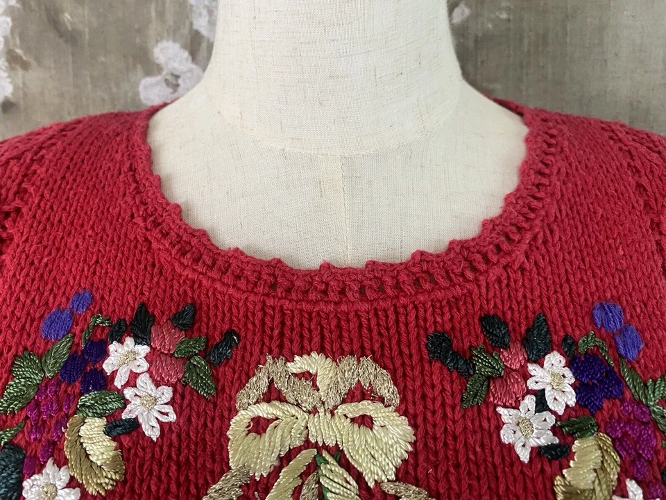 DE COLECCIÓN RELIQUIA COLECCIONABLES Rojo Bordado Feo Suéter Árbol de Navidad Lentejuelas M Foto 4 de 4