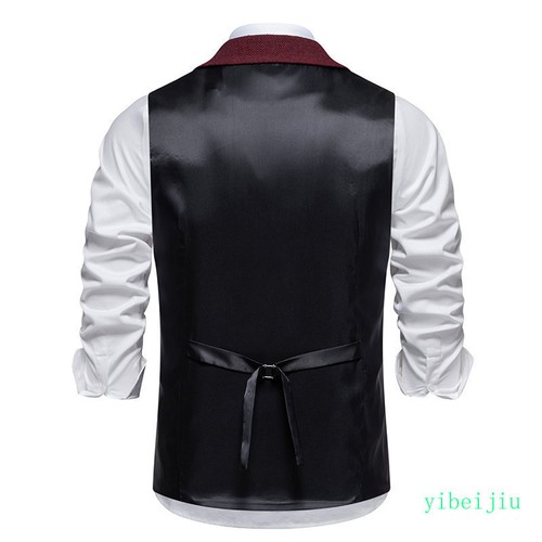Men's Tweed Slim Fit Vests Wool Jackets Single Breasted British Style Waistcoats - Picture 13 of 22