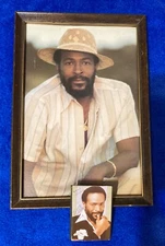 Vintage Marvin Gaye Framed Picture with Wallet Size Inscribed Photo