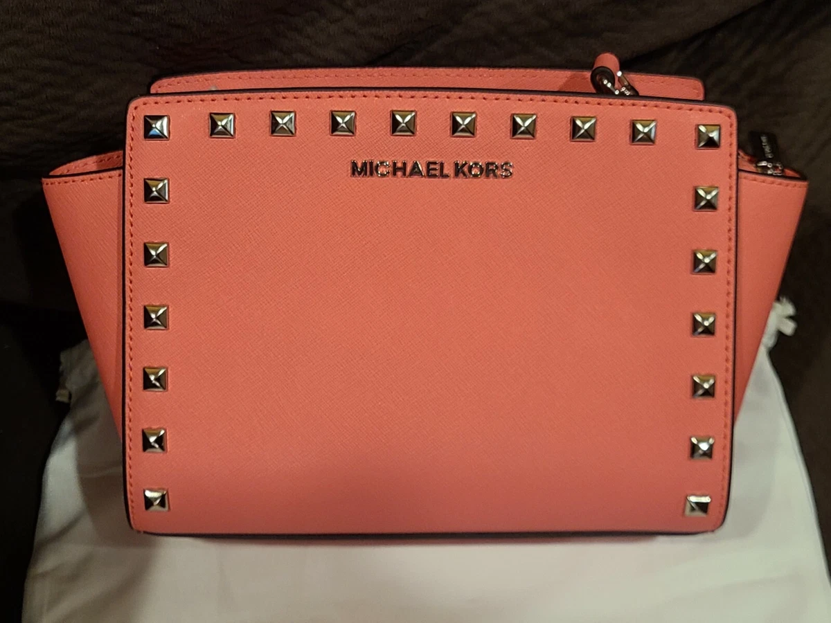 Michael Michael Kors Selma Medium Studded Saffiano Messenger Cherry