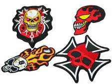 Lot de 4 Patchs Ecussons Thermocollant Crânes Têtes de Mort Bikers Motard