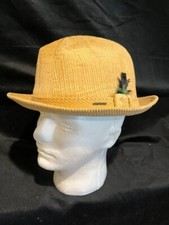 Vintage Stetson Fedora Hat Tan Corduroy With Feather Size 7 1/4