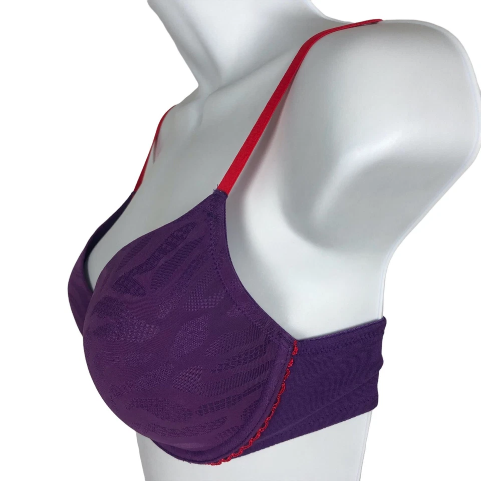Josie Natori 女式文胸 32D 码紫色红色多向肩带聚拢钢圈 — 第 4/4 张图片
