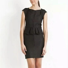 Maje Cap Sleeve Peplum Textured Dress Black size EU 40 / US Large