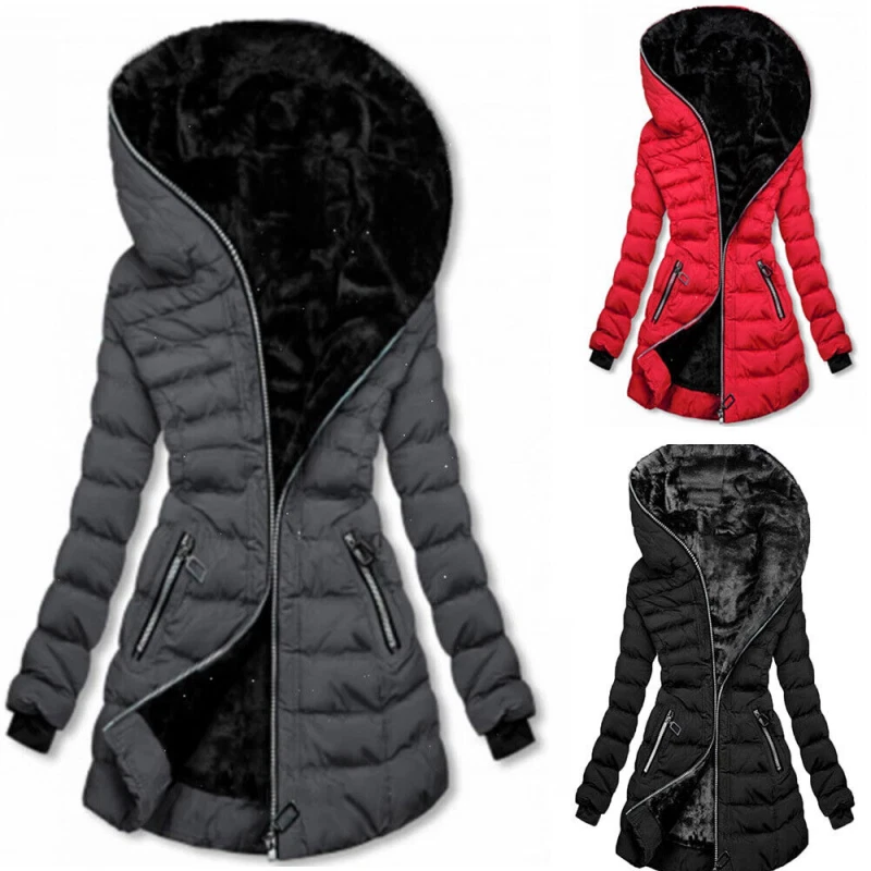 Women Winter Warm Quilted Padded Hooded Jacket Long Puffer Faux