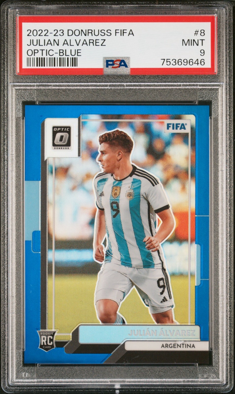 Julian Alvarez RC 2022-23 Panini Donruss Blue Optic /99 PSA 9 #8