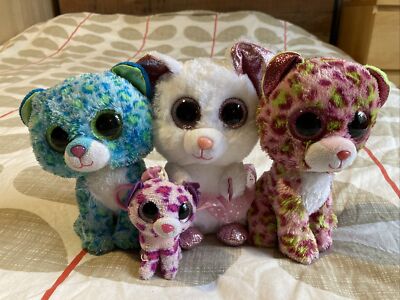 3x TY Beanie Boos Leoparden & Maus 6 Zoll 15 cm plus Schlüsselanhänger weiche Plüschtiere i5