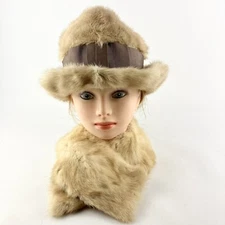 Vintage Blue Fox Fur Collar/Stole & Hat Cap 6.5 Sets D Marque NY 21-1/2” Diam