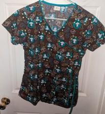 Dickies Womens XS Scrubs Mock Wrap Top Brown / Green  22/23 
