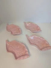 4 Vintage 1960s Hoenig of California  PINK Leaf shaped Dishes 10" x 5"