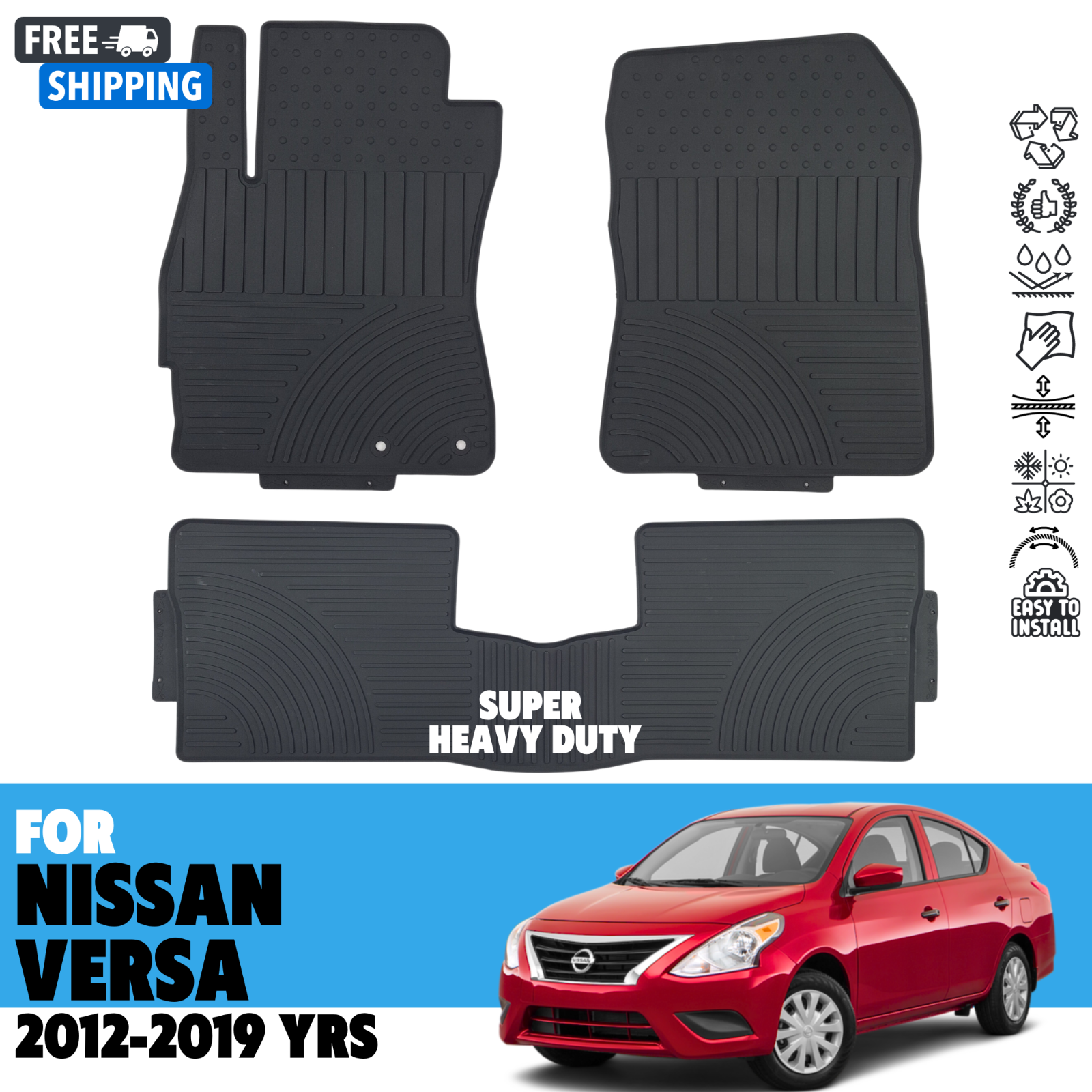 For 20122019 NISSAN VERSA Floor Mats All Weather Rubber Super Heavy
