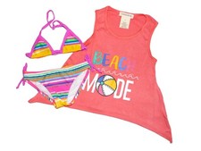 NWT GIRLS size 4/5 BEACH MODE STRIPED BIKINI  SIDE TAIL BEACH COVER UP