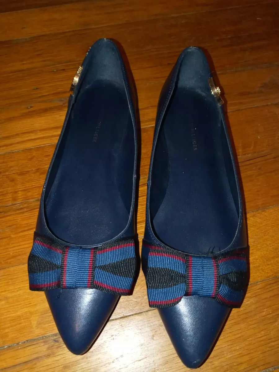 TOMMY HILFIGER Women s Dress Shoes 6 Medium Leather Navy with Bow