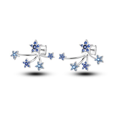 925 Sterling Silver Blue & Aqua Cz Star Flower Stud Earrings Gift