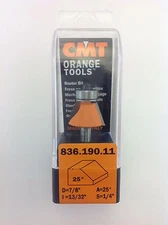 CMT 836.190.11 Chamfer 25° Router Bit, 1/4" Shank, 7/8" Diameter,  Made in Italy