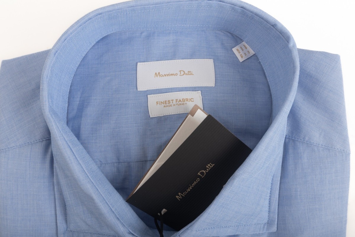 Massimo Dutti Mens Dress Shirt Oxford XL Blue Slim fit 0104
