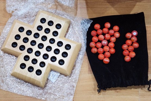 Wooden Solitaire Board Game- 33 Marbles - Picture 2 of 3