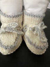 New hand knitted baby booties Shoe Lemon And Grey 0-3 Months
