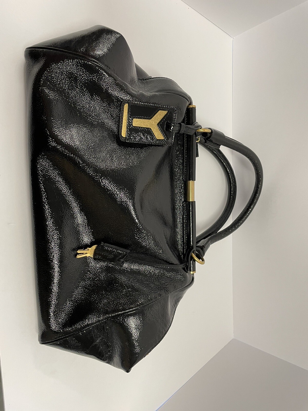 Borsa a mano vintage grande in pelle nera Yves Saint Laurent