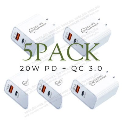 5Pack 20W Fast Charger Block For iPhone 16 15 13 12 11 8 USB Type C Wall Adapter