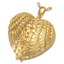 Angel Wing Heart Ash Holder Cremation Urn Pendant Necklace Gold Plated Silver