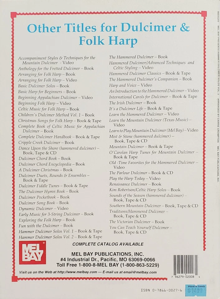 Hammer Dulcimer Solos Carrie Crompton By Mel Bay Lesson Sheet Music Songbook - Image 4 of 4