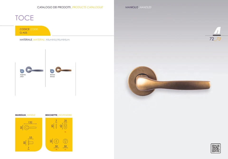 Coppia maniglie maniglia per porte interne mod TOCE alluminio stile tradizionale - Immagine 2 di 2