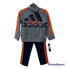 adidas Youth 5 Boys Pullover Poly Sweatshirt Tricot Jogger Set Gray Blue Orange