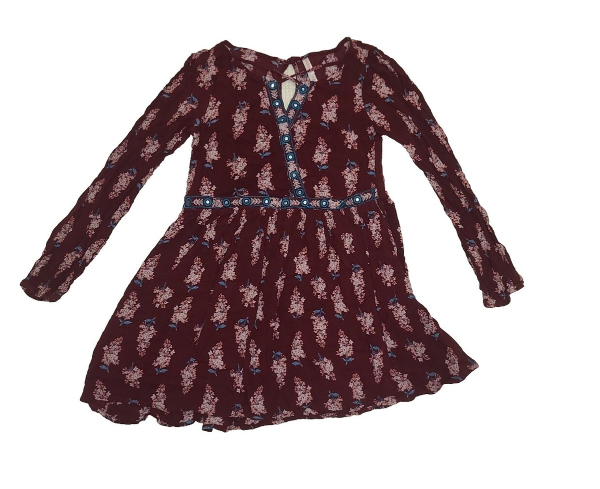 xhilaration Womens Small Long Sleeve Burgundy Floral Dress | eBay
