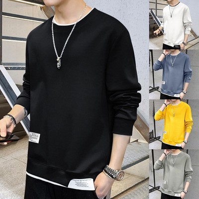 Spitze T-Shirt Ausgebeult Bluse Crew -Hals Hemd Herren Lange Ärmel Tee