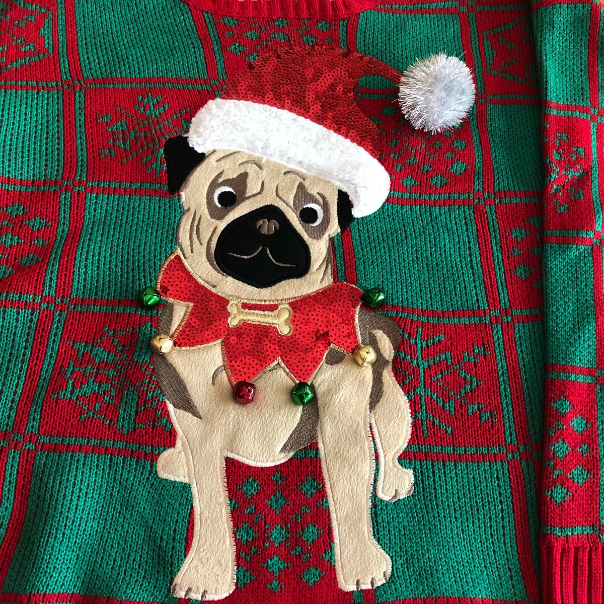 Funny Ugly Santa Pug Christmas Sweater Size M by 33 Degrees eBay