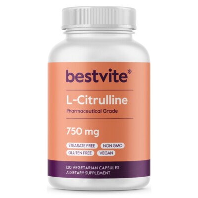 L-Citrulline 750mg per capsule (120 Vegetarian Capsules)-No Stearates-Vegan