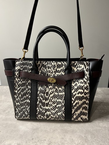 Mulberry Zipper Bayswater Animal Skin and Black Brown Leather Crossbody Handbag - Picture 2 of 13