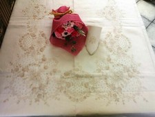 Rich pure linen tablecloth x12 with full point hand embroidery