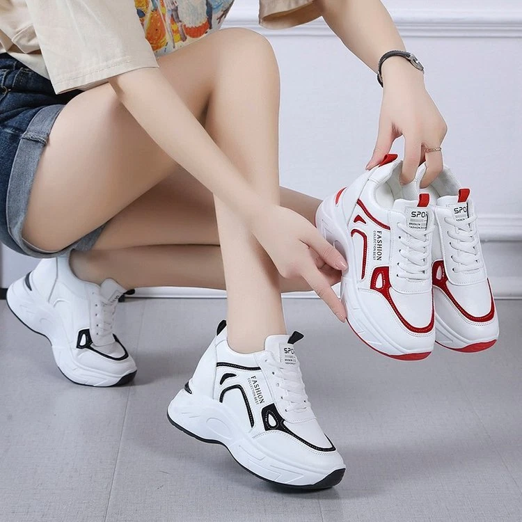 Lace-Up Casual Women Shoes 2023 Thick Soled Soles Leather Running Sneakers