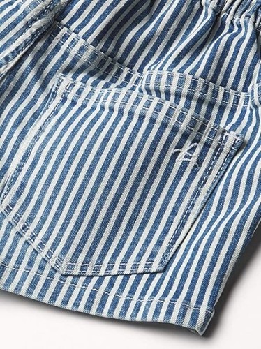 DL1961 Girls Lucky Paperbag Shorts Striped Pockets Cotton Blend Blue White SZ 8 - Picture 3 of 4