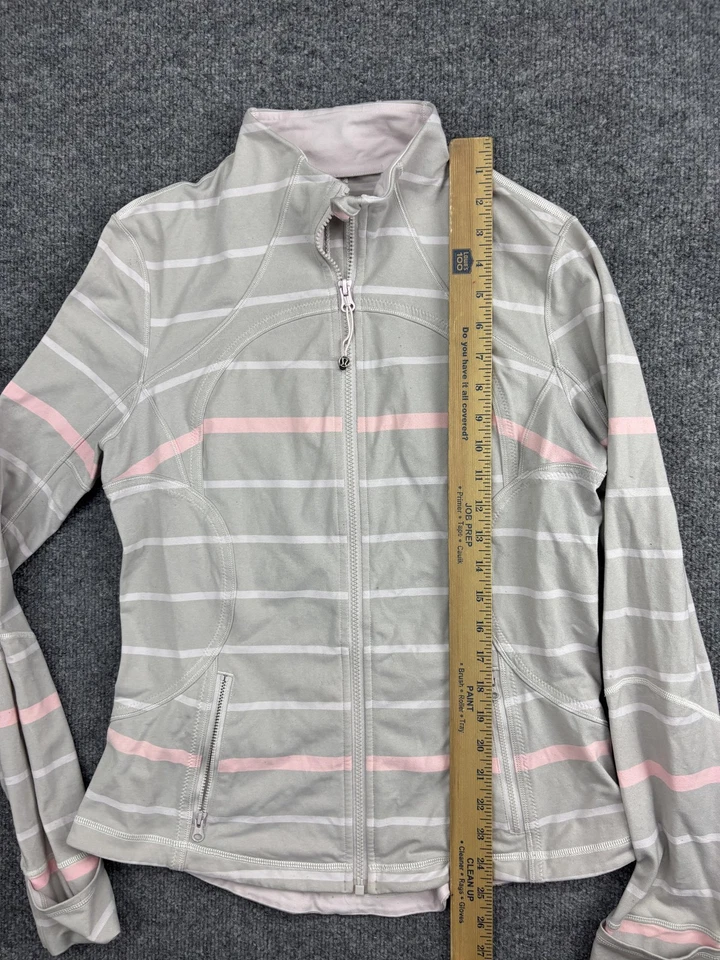 Lululemon Jacket Womens 12 Gray Pink Stripe Define Full Zip Athletic Thumbholes - Image 3 of 4