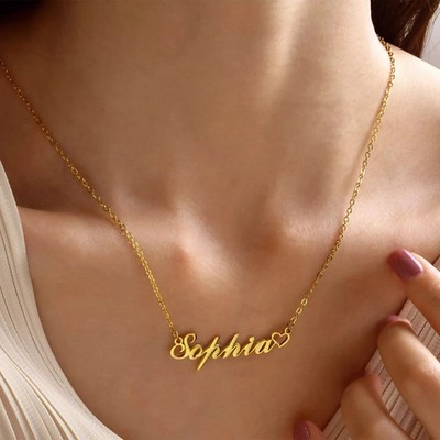 Personalisierter Name individueller Buchstabe Anhänger 18'' Halskette Geschenk 14K Gelbgold vergoldet