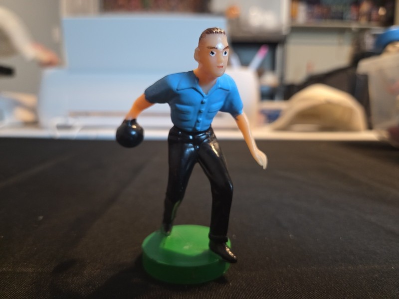 Vintage 1970's Plastic Man Bowling Figure Blue Shirt Birthday Cake Topper