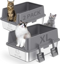 2PACK Stainless Steel Cat Litter Box W High Sides Lid, XL Litter Box for Big Cat
