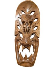 Hand-Carved Wooden Tribal Dragon Mask Wall Art 18" Long 8" Wide Philippines