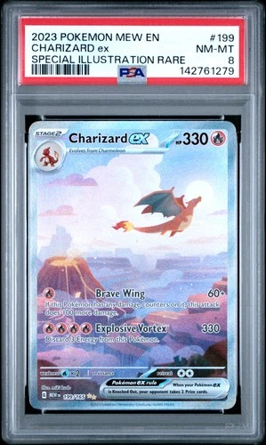 2023 POKEMON MEW EN-151 SPECIAL ILLUSTRATION RARE #199 CHARIZARD EX PSA 8